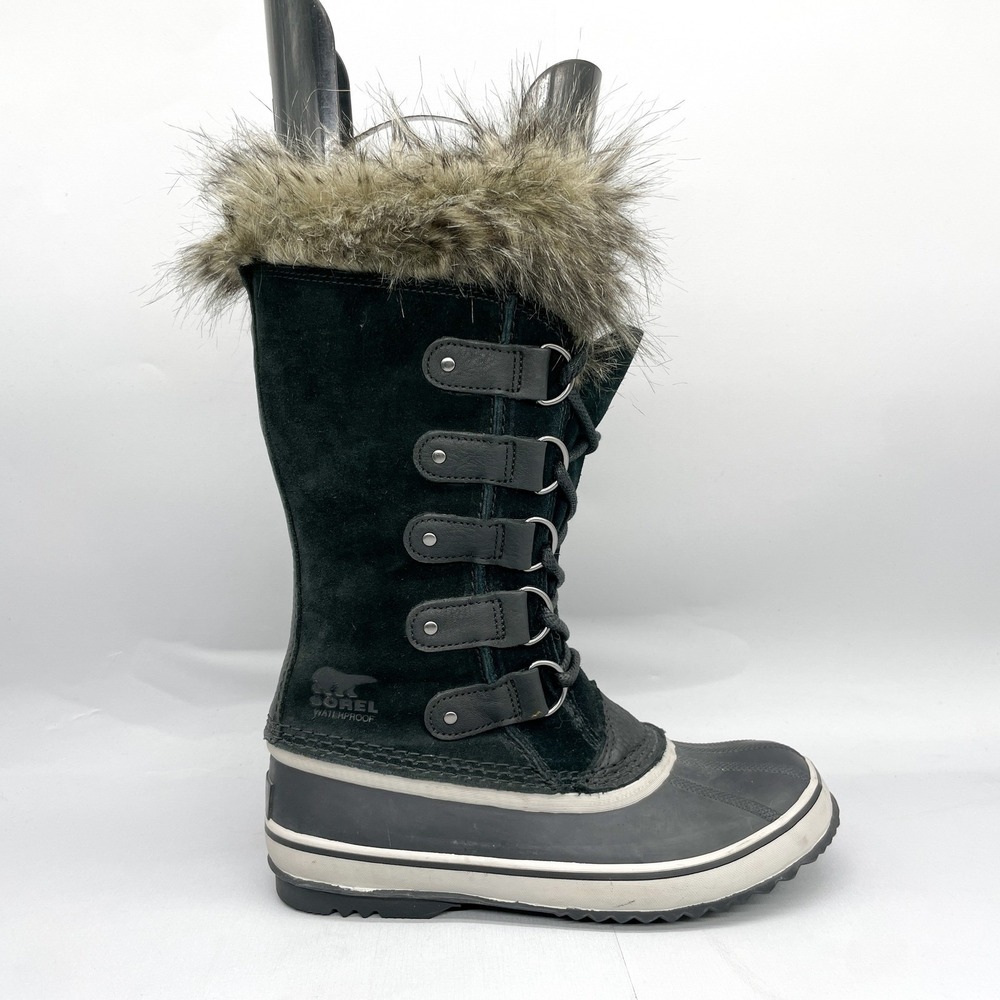Sorel Joan of Arctic Womens 7 Black Waterproof Winter Boots Faux Fur Trim Snow